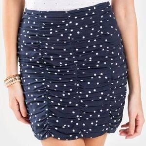Francesca's NWT 'mi ami' Camorenn Ruched Navy Polka Dot Mini Skirt Medium